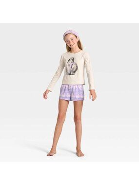 NWT Girls' Medium 2pc Long Sleeve Pajama Set with Spa Headband - Art Class